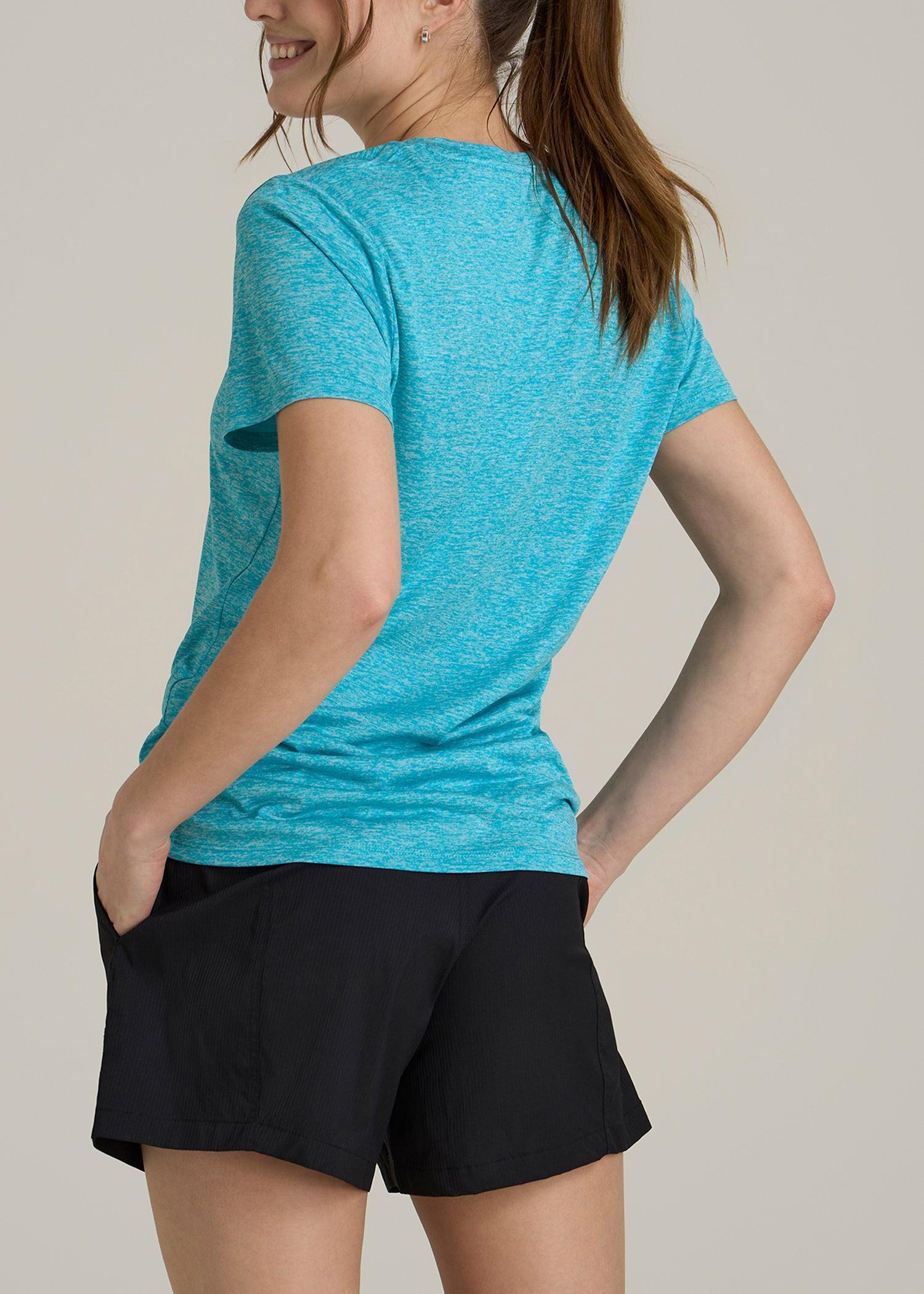 Short Sleeve Active V Neck T-Shirt for Tall Women in Scuba Blue Mix Product Image