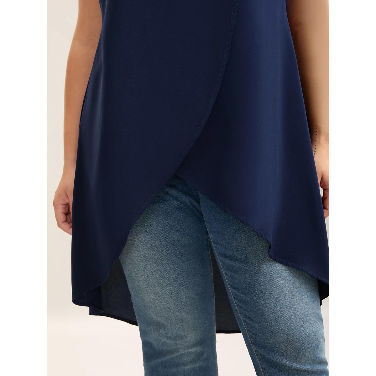 Plus Size Overlap Hem Round Neck Long Tank Top Women DarkBlue Elegant Overlapping Boat Neck Everyday Tank Tops Camis BloomChic 12/L Product Image