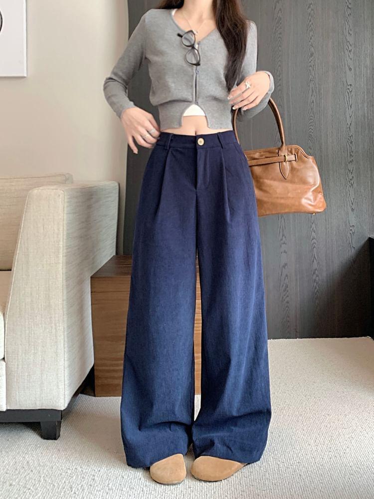 High Rise Plain Wide Leg Pants Product Image