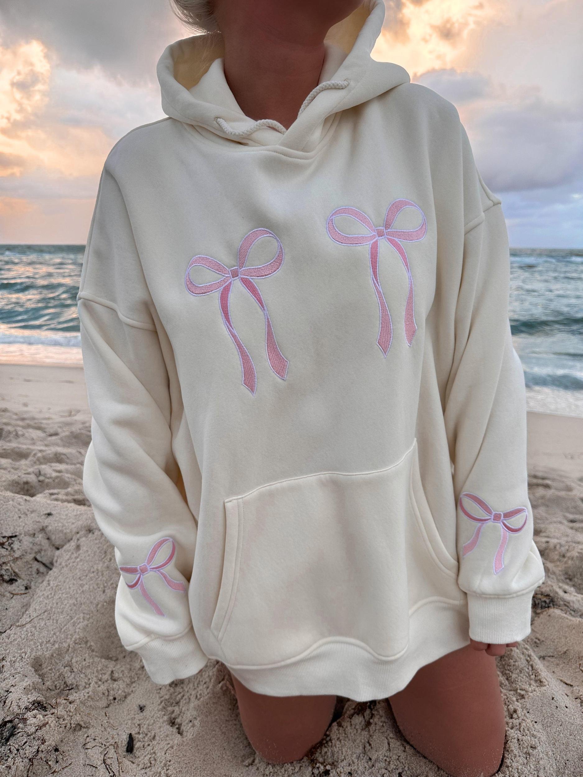 (LAST ONE SIZE 3XL) Pink Embroider Bow Hoodie Product Image