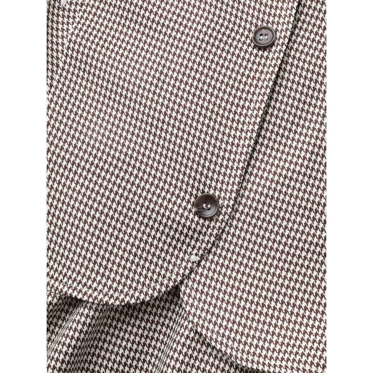 Plus Size Square Neck Houndstooth Elastic Waist Dress Browncoffeecolor Women At the Office Button Square Neck Sleeveless Curvy BloomChic 28/5X Product Image