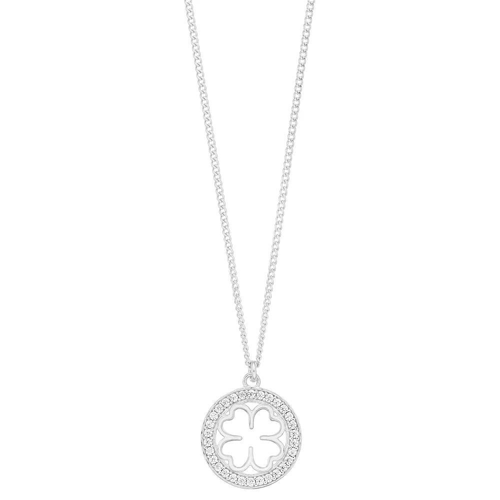 Sterling Silver Cubic Zirconia Lucky Clover Pendant Necklace, Women's, Size: 18" Product Image