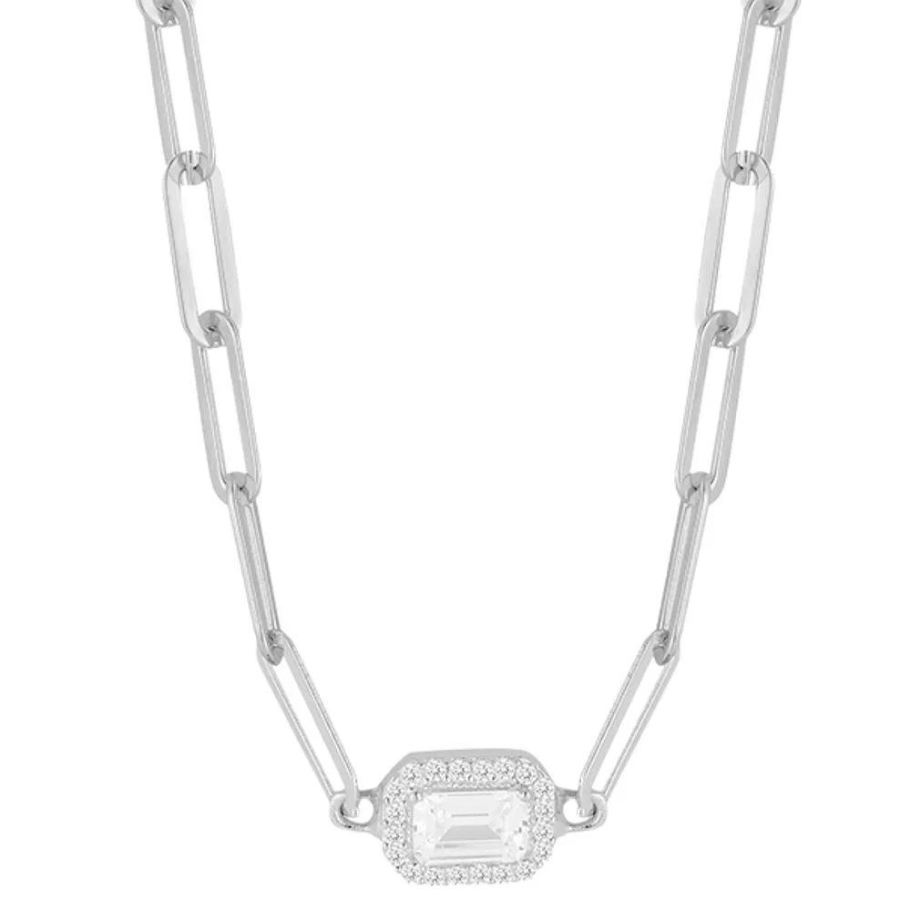 Sunkissed Sterling Cubic Zirconia Pendant Paper Clip Necklace, Women's, Size: 16", Silver Tone Product Image