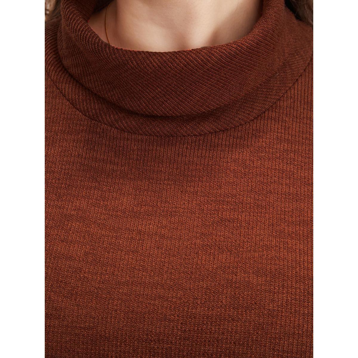 Plus Size Solid Lace Asymmetrical Hem Funnel Neck Sweatshirt Women Russet Elegant Patchwork Turtleneck Dailywear Sweatshirts BloomChic 10/M Product Image