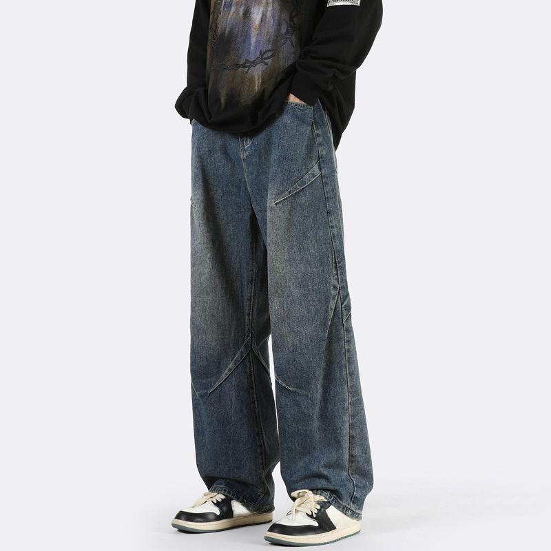 Sopula American Cleanfit Retro Patchwork Straight Wide-Leg Jeans Product Image