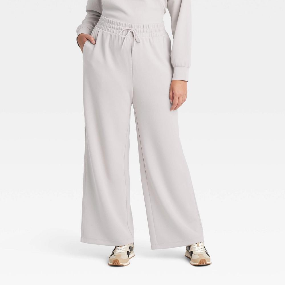 Women's Airy Sleek Ribbed High-Rise Wide Leg Pants - All In Motion™ Light Taupe M Product Image
