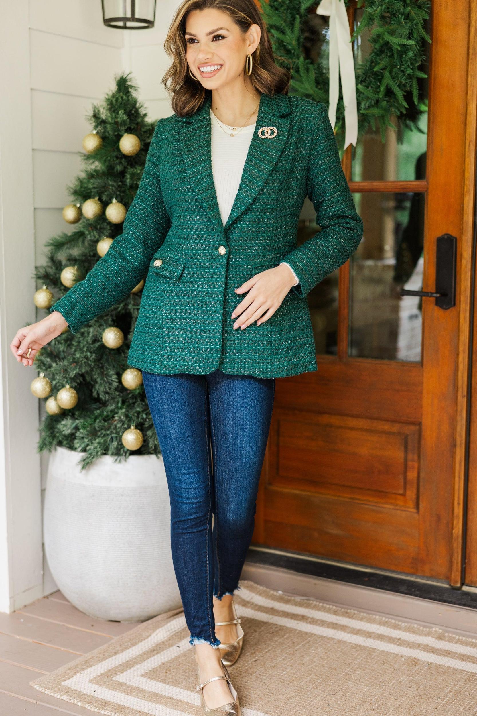 In Your Love Emerald Green Tweed Blazer Female Product Image
