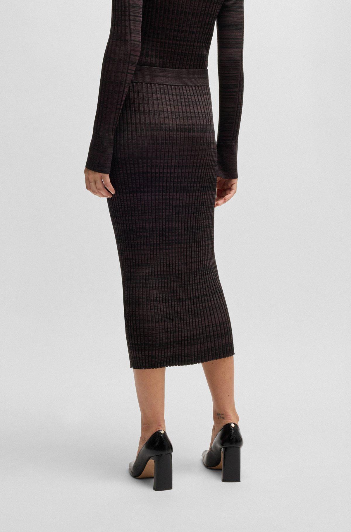 Ribbed-knit midi skirt in mouliné yarns Product Image