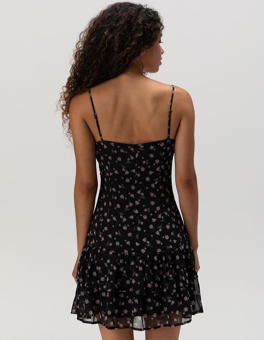 FULL TILT Womens Tier Ditsy Slip Dress - BLACK COMBO Product Image