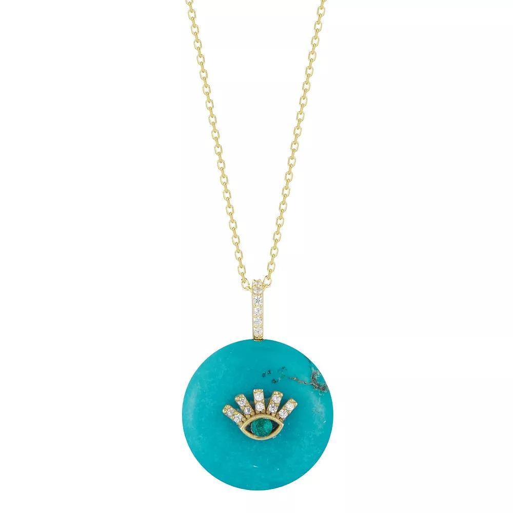 Sunkissed Sterling 14k Gold Over Silver Cubic Zirconia & Simulated Turquoise Eye Necklace, Women's, Size: 17", Gold Tone Product Image