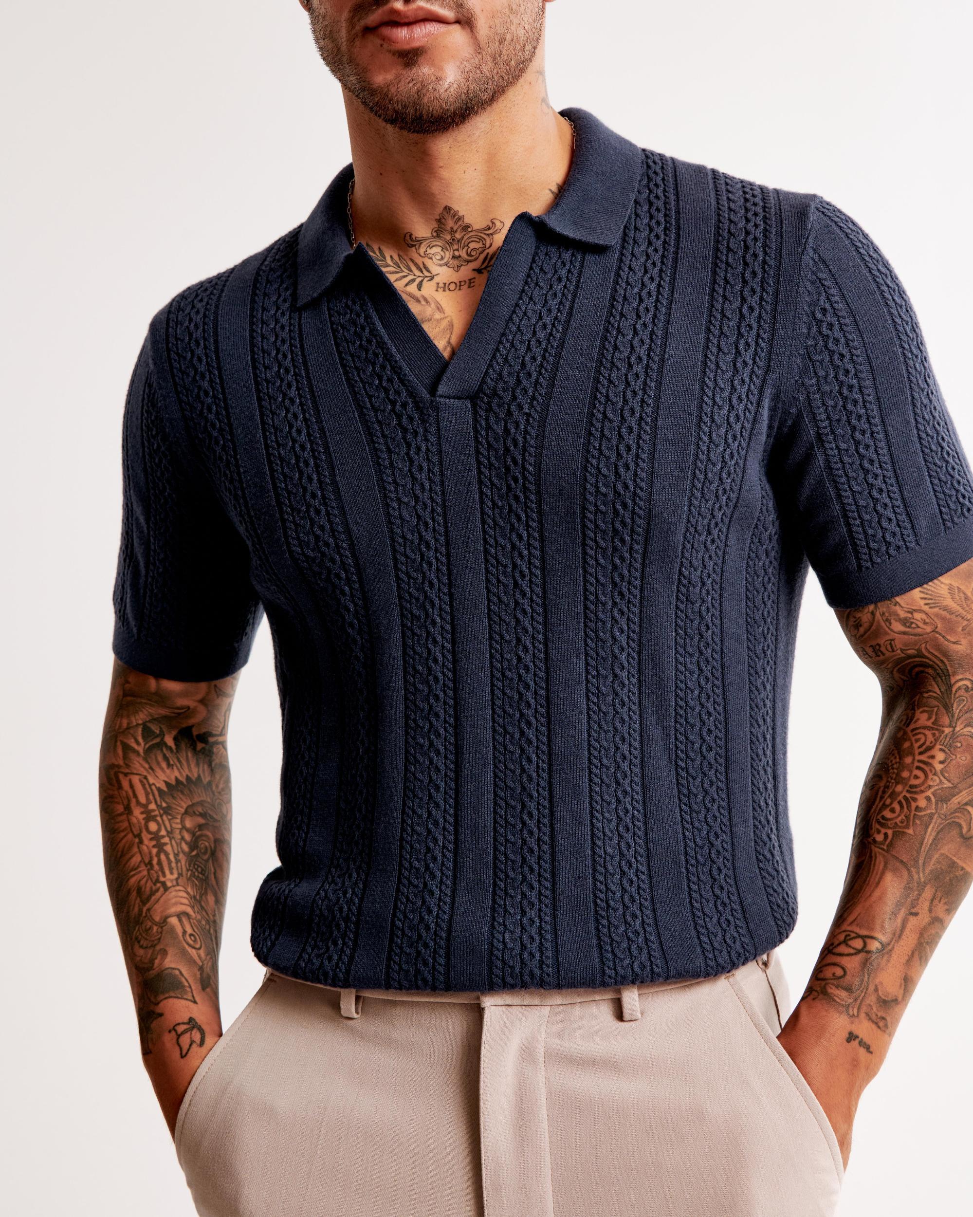 Cable Stitch Johnny Collar Sweater Polo Product Image