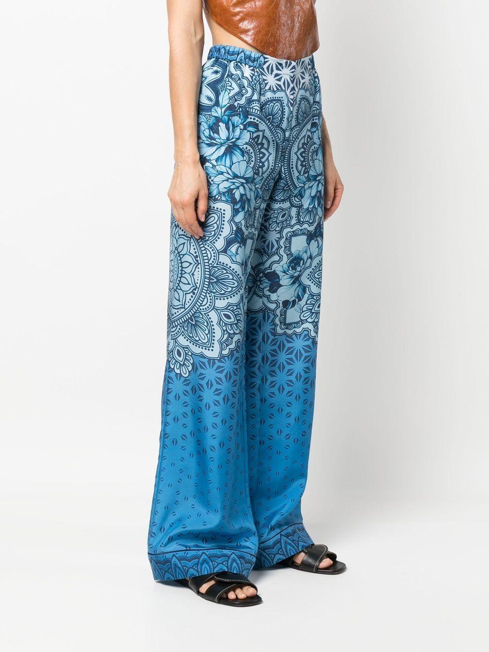 ALBERTA FERRETTI Silk Graphic-print Wide-leg Trousers In Blue Product Image