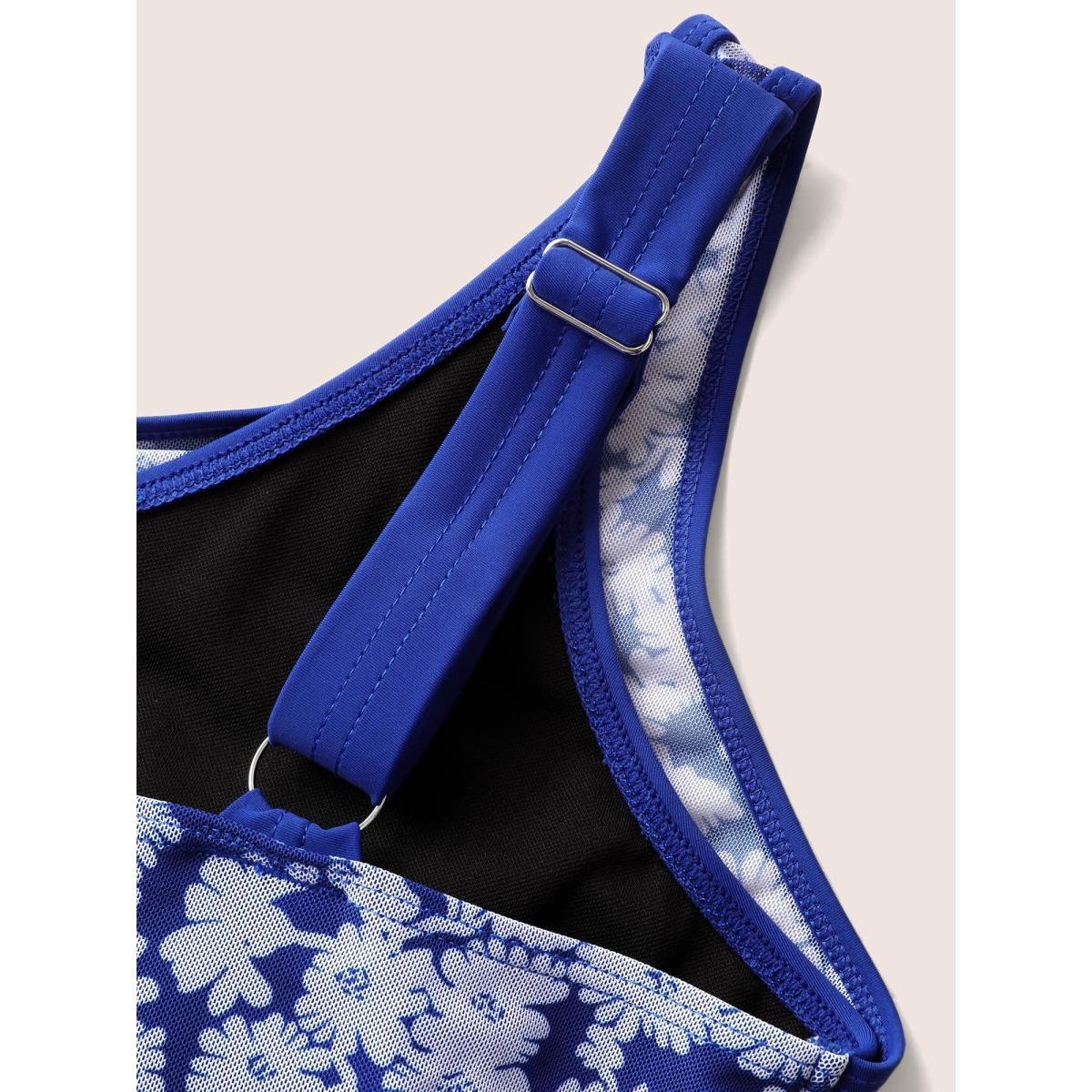 Plus Size Floral U Neck See Through Patchwork Swim Dress Women's Swimwear Navy Beach Bodycon U-neck High stretch Curve Swim Dresses BloomChic 22-24/3X Product Image