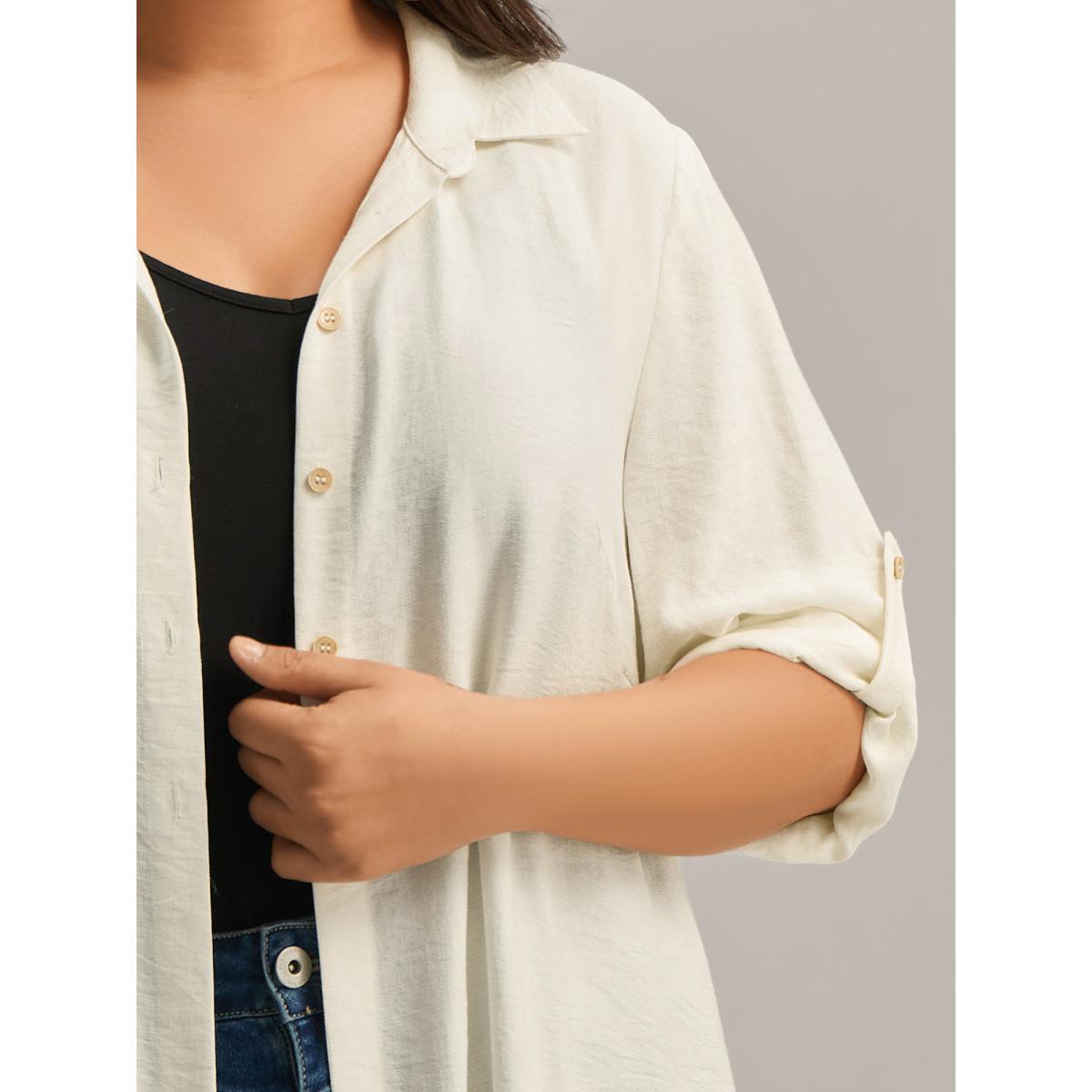Plus Size Ivory Front-Open Long Basic Blouse Women Long Sleeve Shirt collar Vacation Blouses BloomChic 18-20/2X Product Image