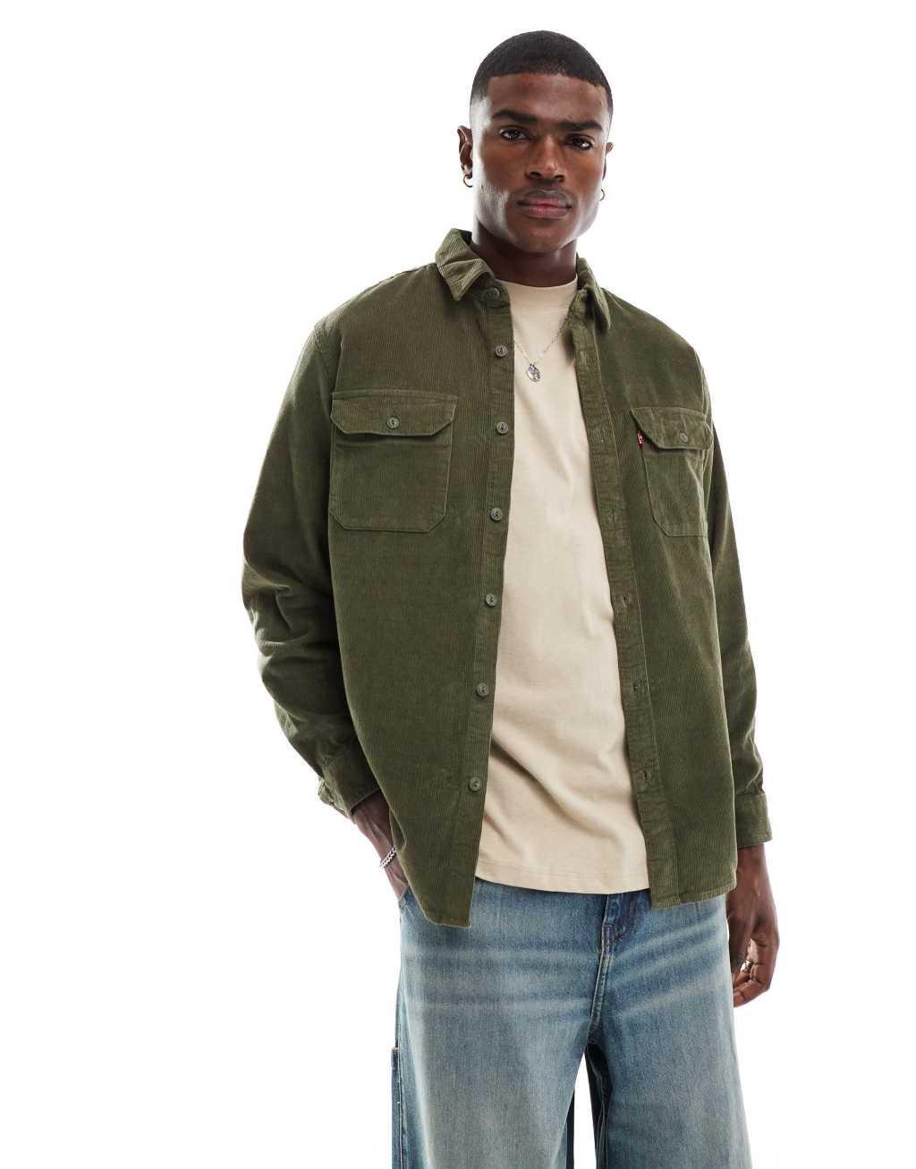 Levi's Jackson Worker cord overshirt relaxed fit in dark green Product Image