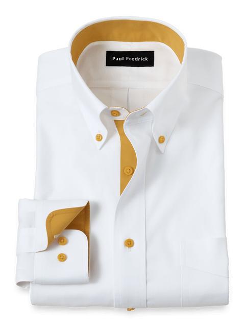 Comfort Stretch Non-Iron Solid Dress Shirt With Contrast Trim - White/gold Product Image