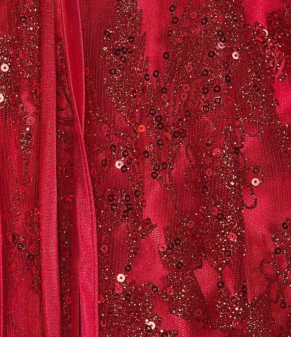 Blondie Nites Glitter Pattern V-Neck Spaghetti Straps Corset Tie-Back Gown Product Image