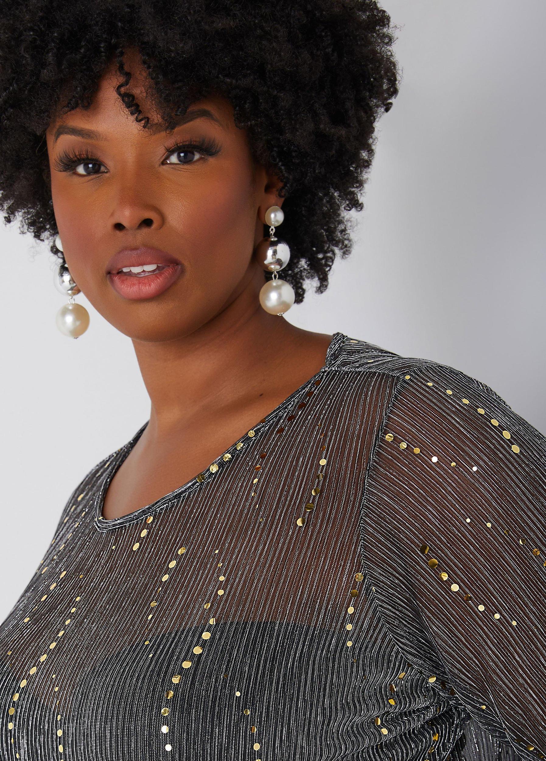 Sequined Metallic Mesh Top Product Image