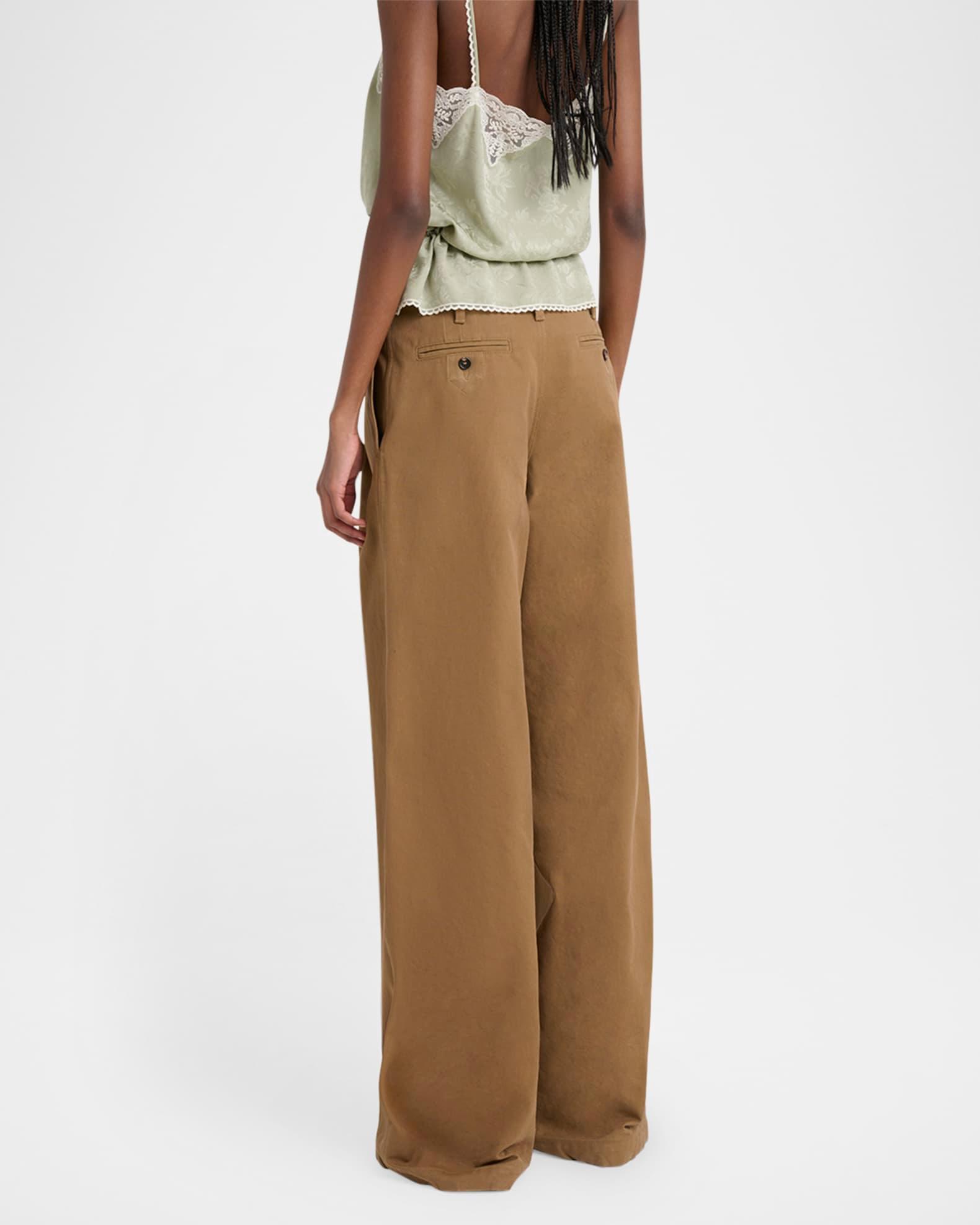 Pleated Wide-Leg Cotton Trousers Product Image