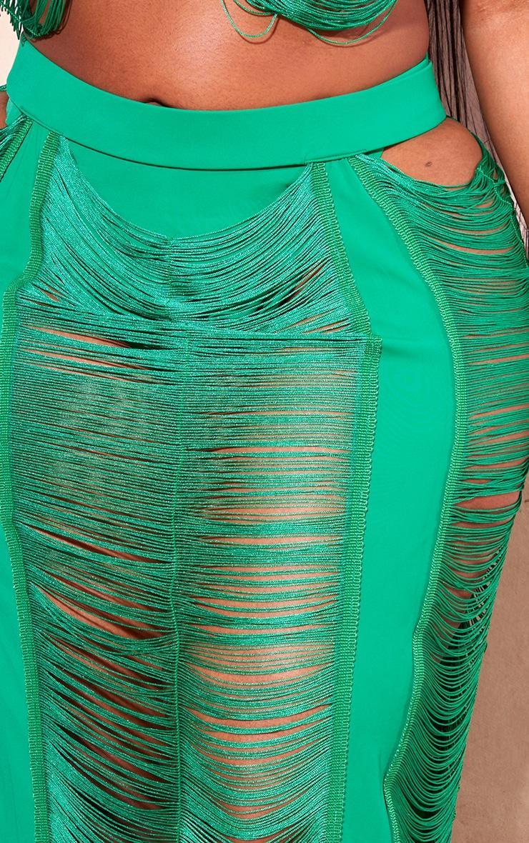 Plus Green Fringed Maxi Skirt Product Image