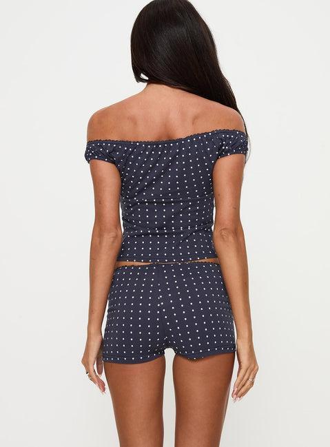Drift Away Off The Shoulder Sleep Set Navy Dot Product Image