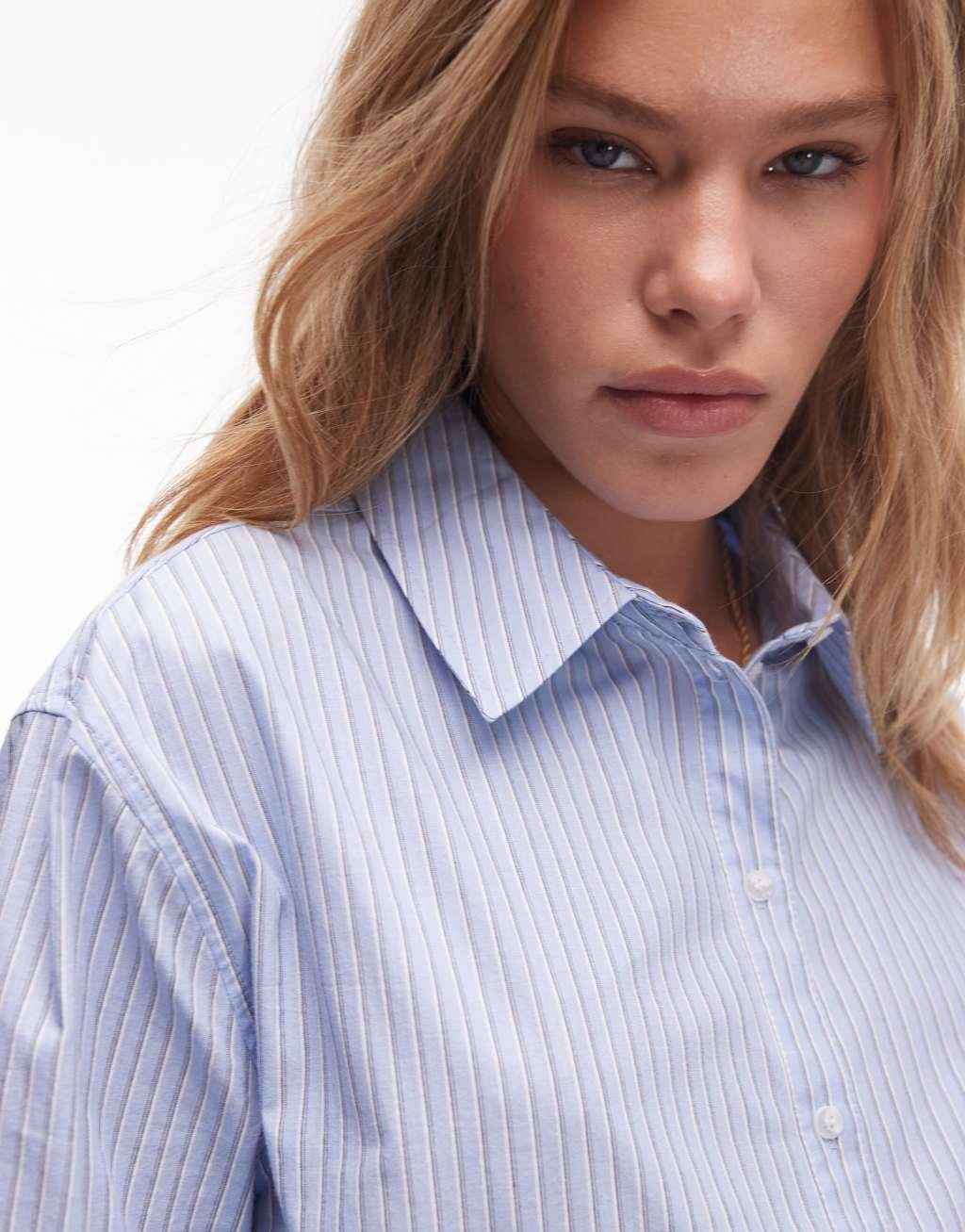 Topshop casual shirt in blue stripe Product Image