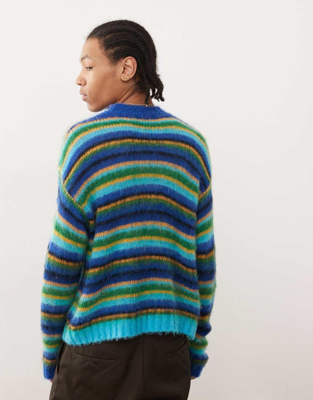 COLLUSION brushed oversized crew neck sweater in green stripe Product Image
