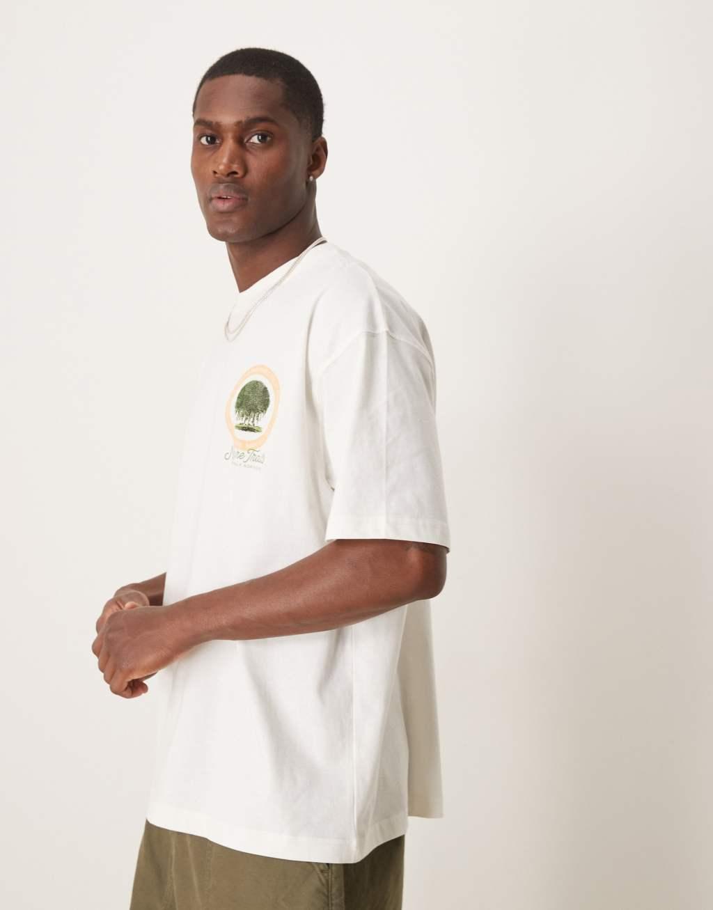 ASOS DESIGN oversized t-shirt with scenic graphic in cream Product Image