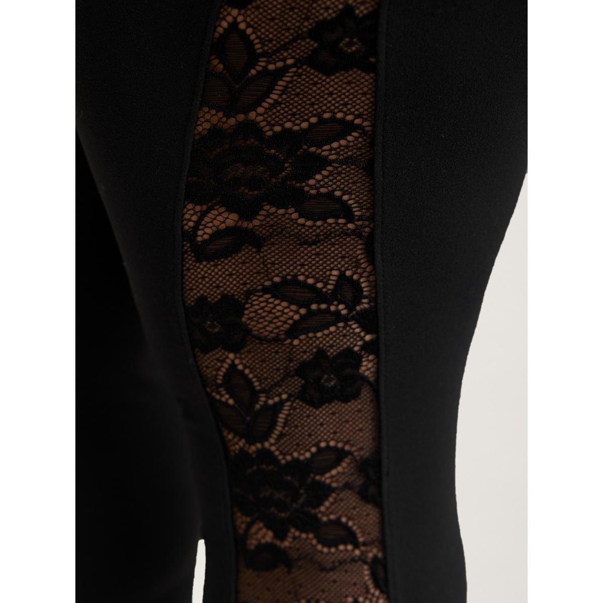 Plus Size Lace Mid-Rise Tight Pants Women Black Elegant High stretch Skinny Mid Rise Everyday Leggings BloomChic 10/M Product Image