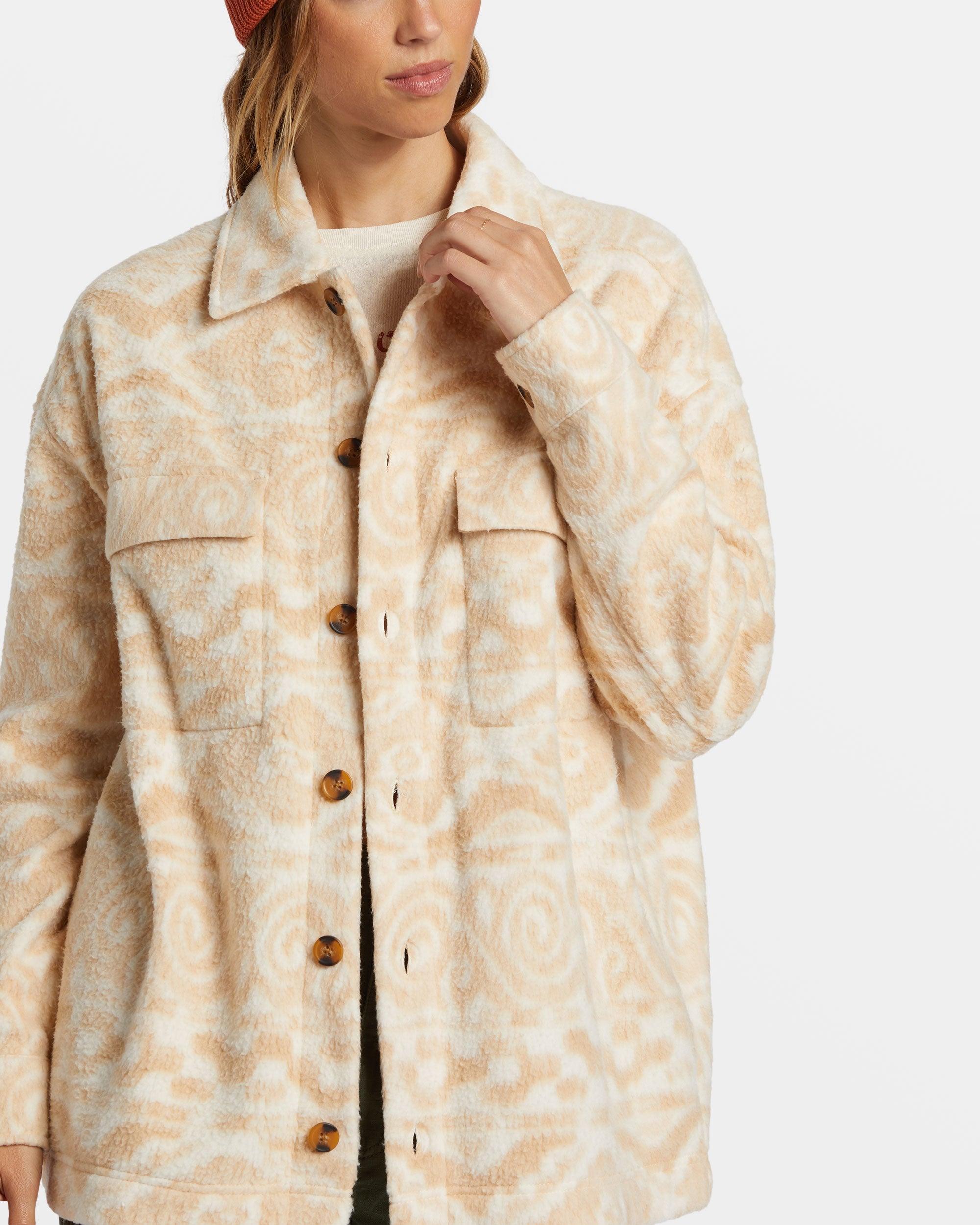 Happy Camper Shacket Button Sweater - Wet Sand Female Product Image