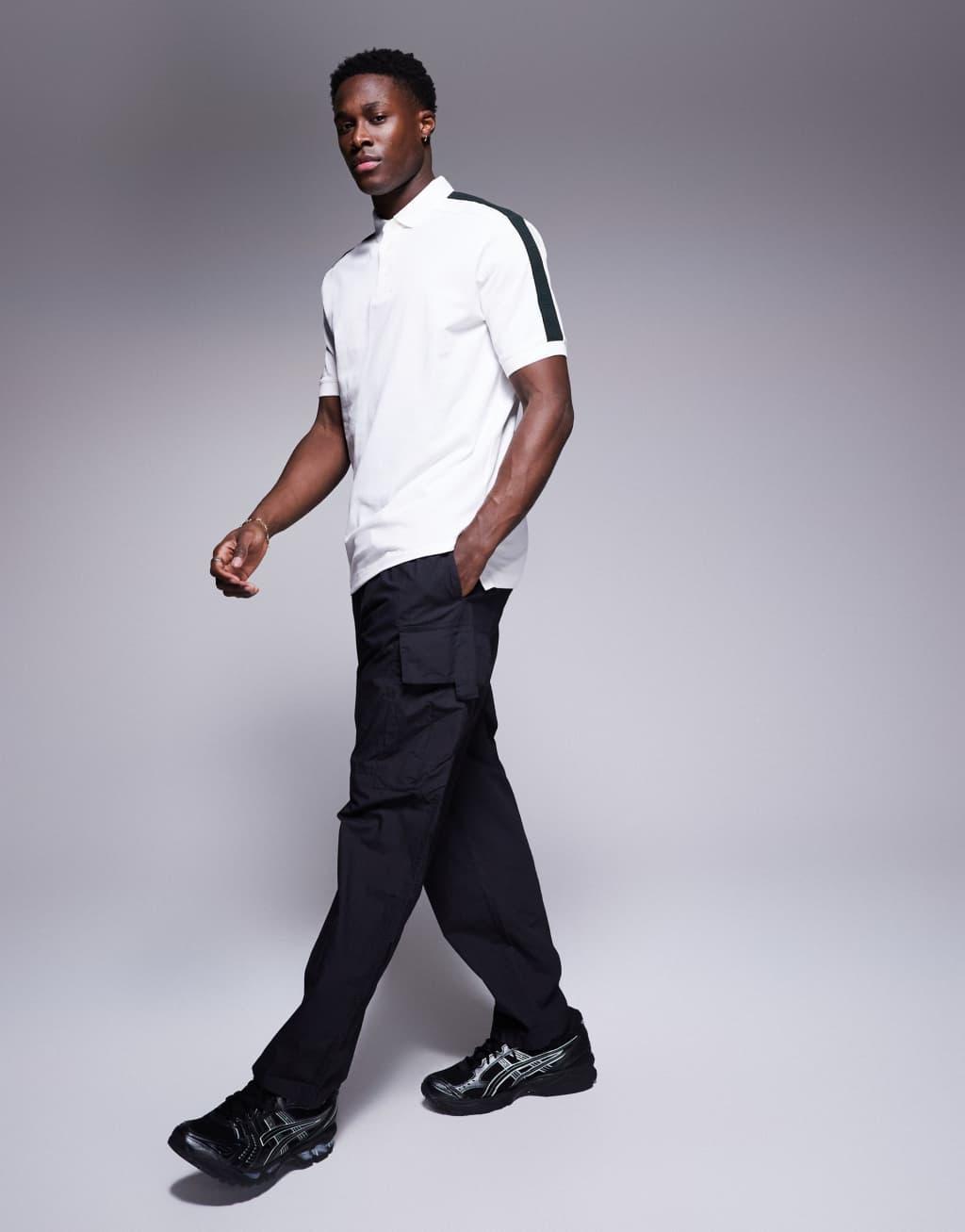 Armani Exchange polo shirt with contrast logo taping in white Product Image