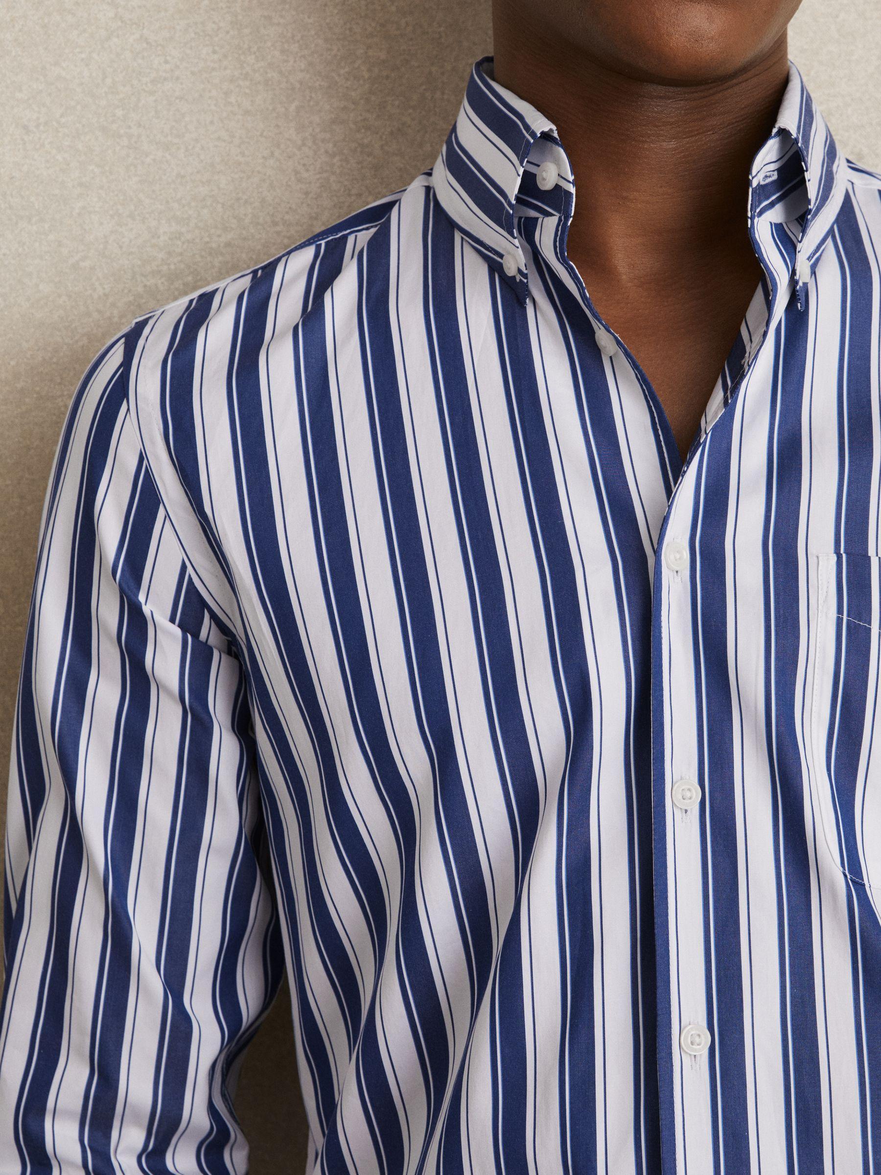 Cotton Stripe Button-Down Shirt Regular-Fit in White/Blue Product Image