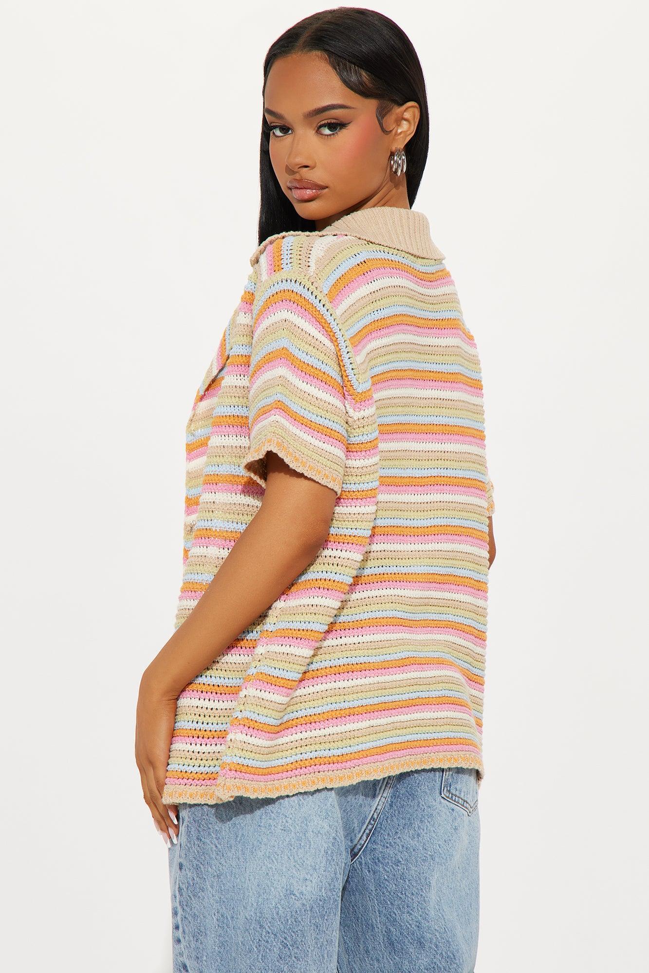 Adeline Oversized Striped Crochet Shirt - Multi Color Product Image