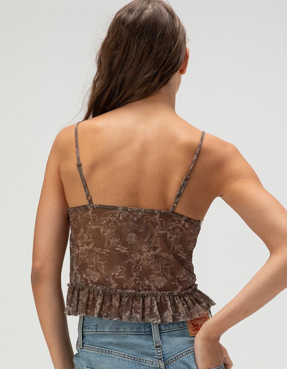 FULL TILT Lace Trim Womens Flyaway Top - BROWN COMBO Product Image
