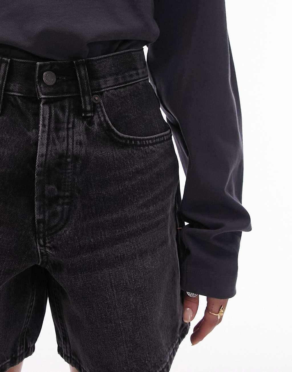 Topshop denim shorts in washed black Product Image