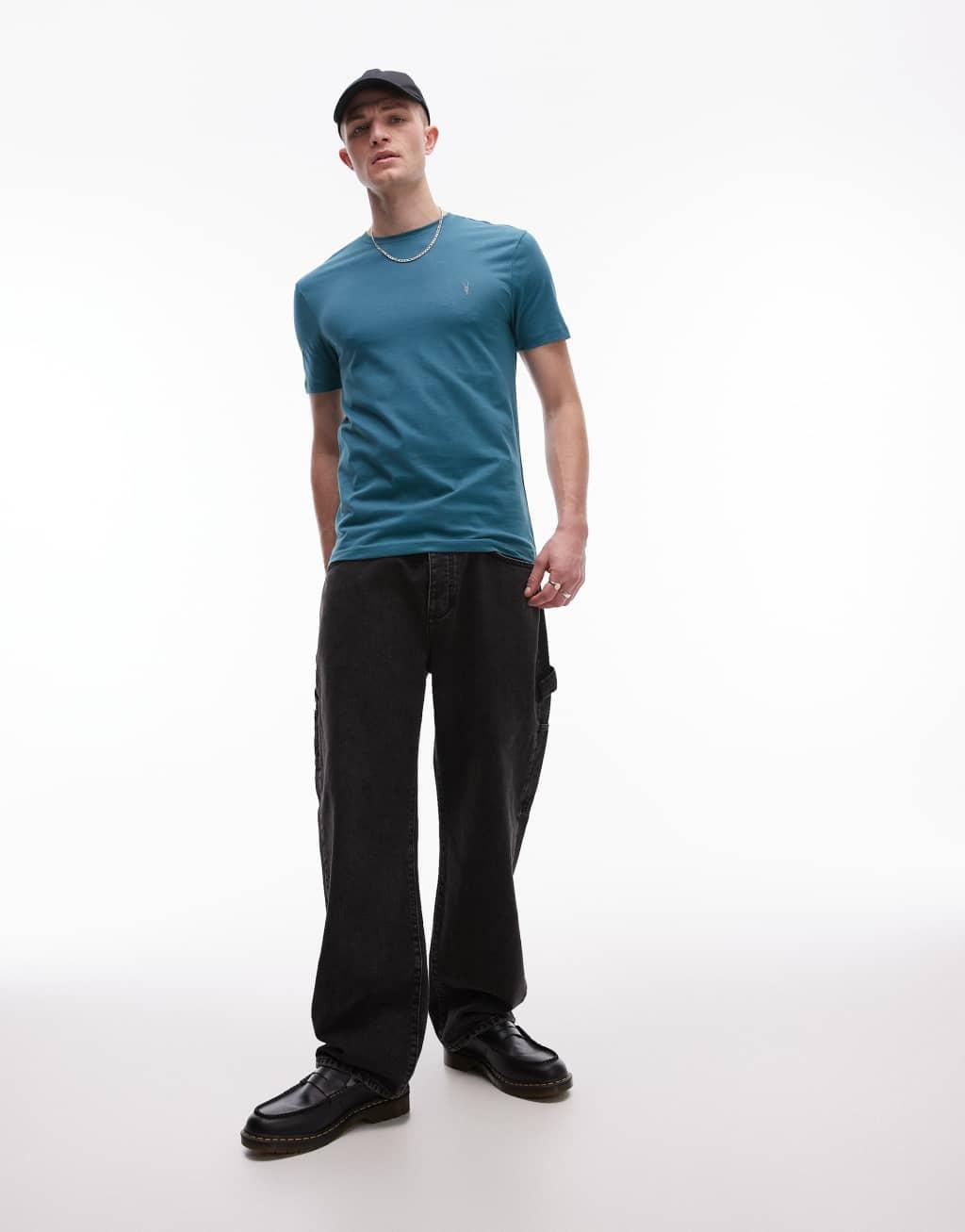 AllSaints Brace brushed cotton T-shirt in dusty blue Product Image