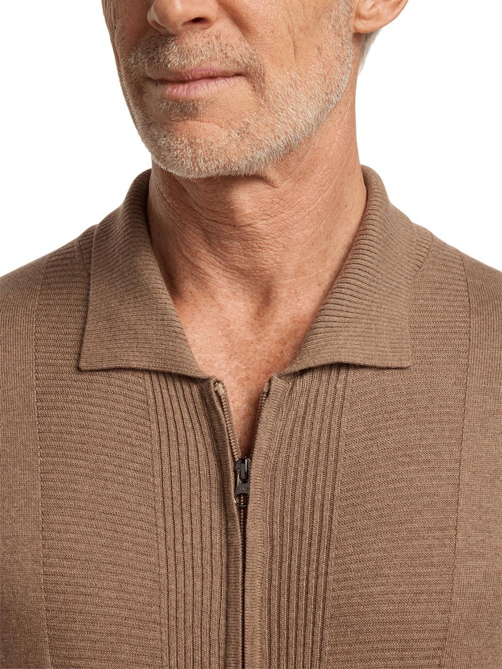 Silk Cotton Cashmere Full Zip Polo - Camel Product Image