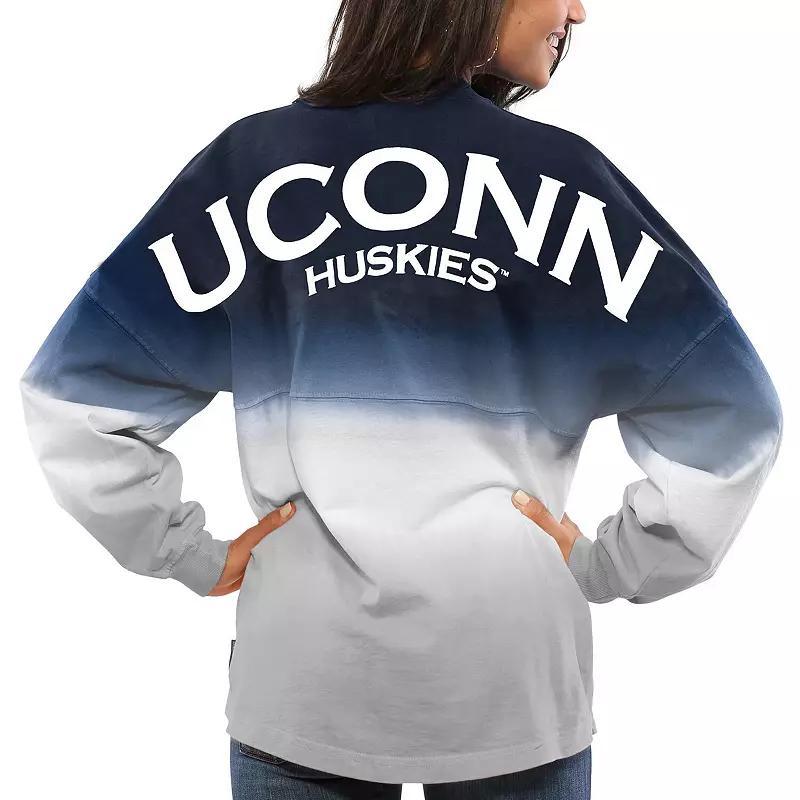Women's Navy UConn Huskies Ombre Long Sleeve Dip-Dyed Spirit Jersey, Size: XL, Blue Product Image