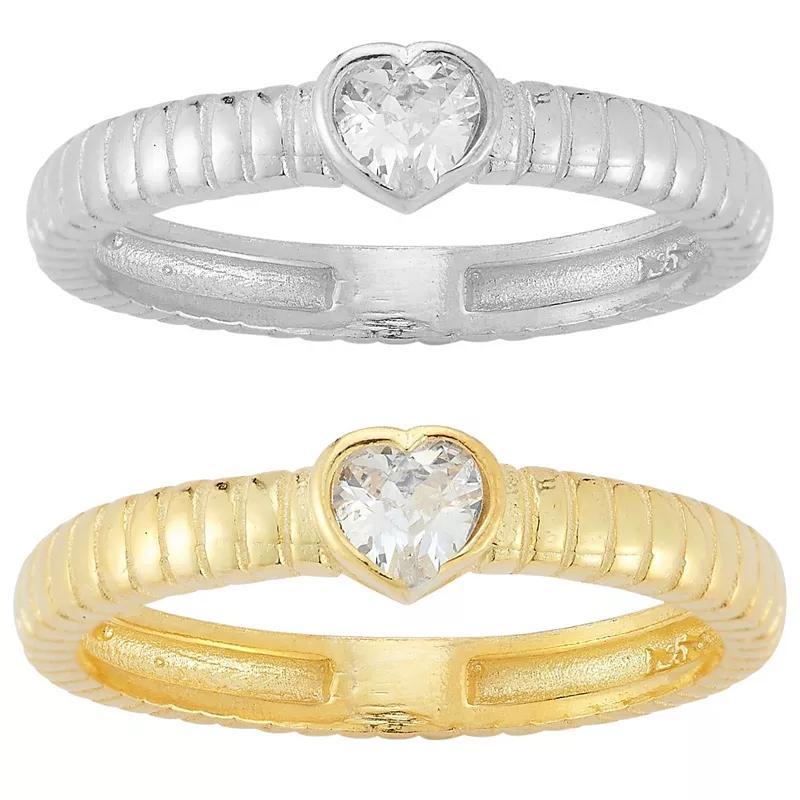 Sunkissed Sterling Two Tone Cubic Zirconia Heart Ring 2-piece Set, Women's, Size: 7 Product Image