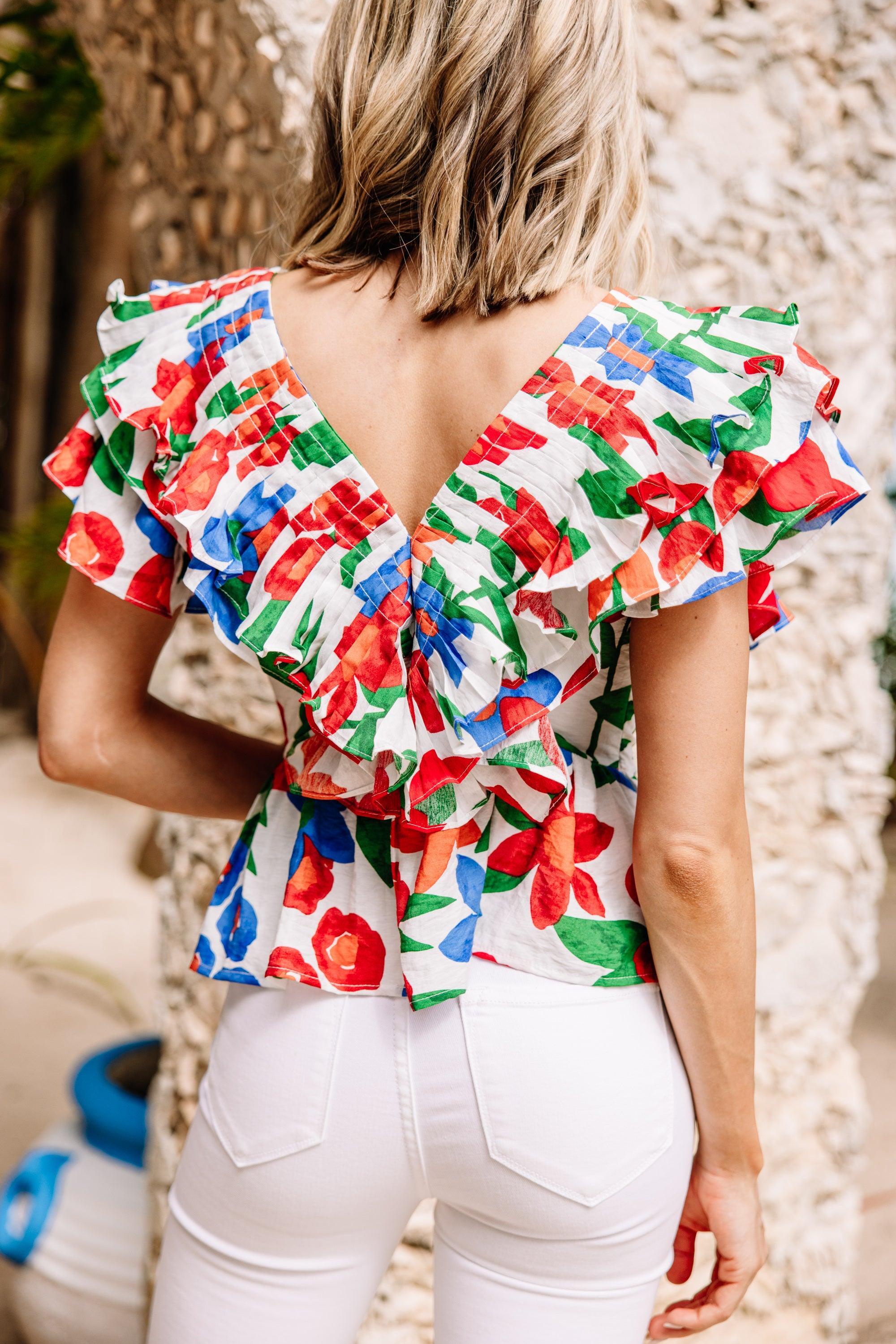 Take It All In White Floral Blouse Female Product Image