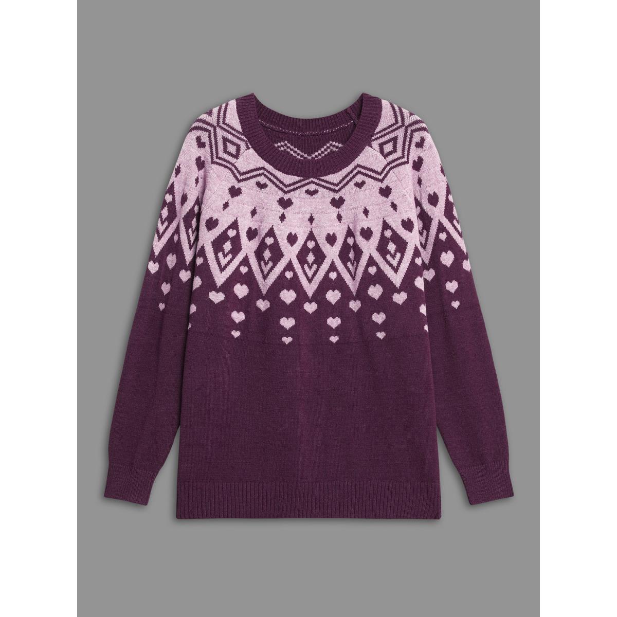 Plus Size Heart Round Neck Raglan Sleeve Pullover Lilac Women Casual Loose Long Sleeve Round Neck Everyday Pullovers BloomChic 26/4X Product Image