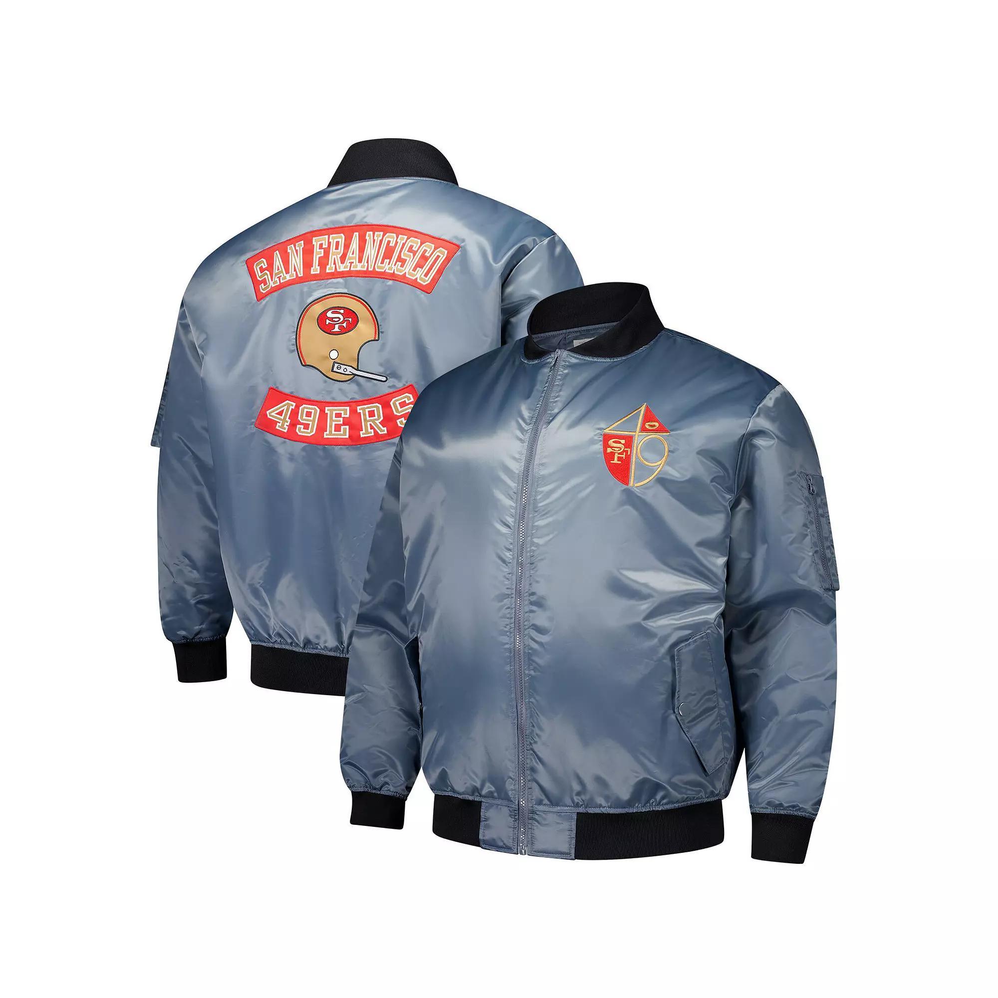 Men's Mitchell & Ness Charcoal San Francisco 49ers Big & Tall Bomber Full-Zip Jacket, Size: 3XB Product Image
