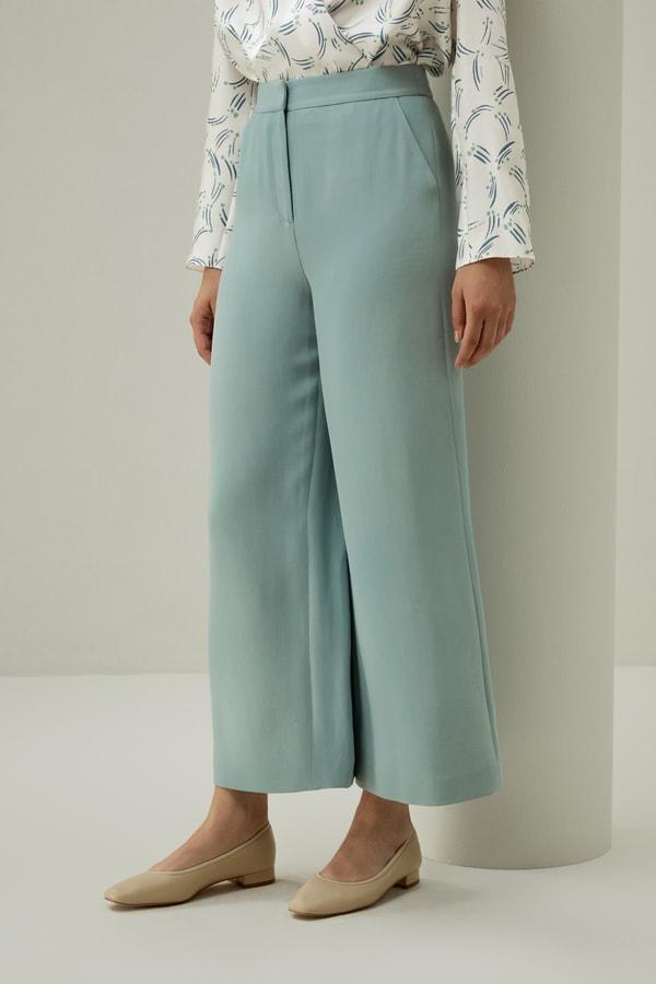 Silk Wide Leg Tailored Pant with Mid Rise Product Image