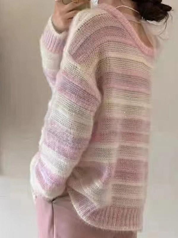 Tie Back Striped Pullover Knit Sweater Product Image