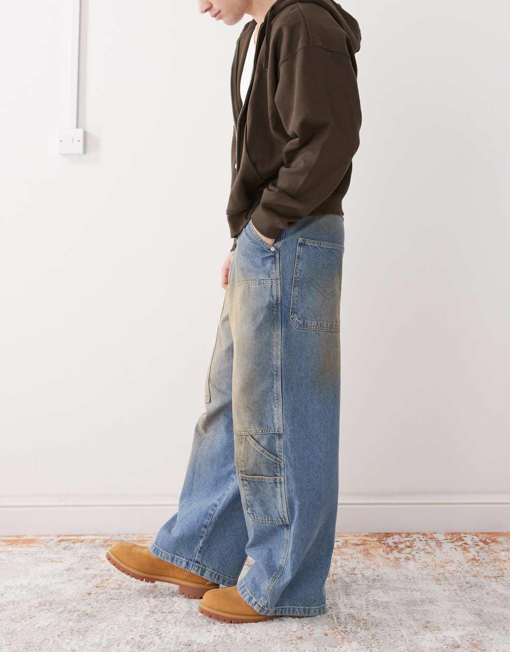 COLLUSION baggy carpenter jeans in dirty wash Product Image
