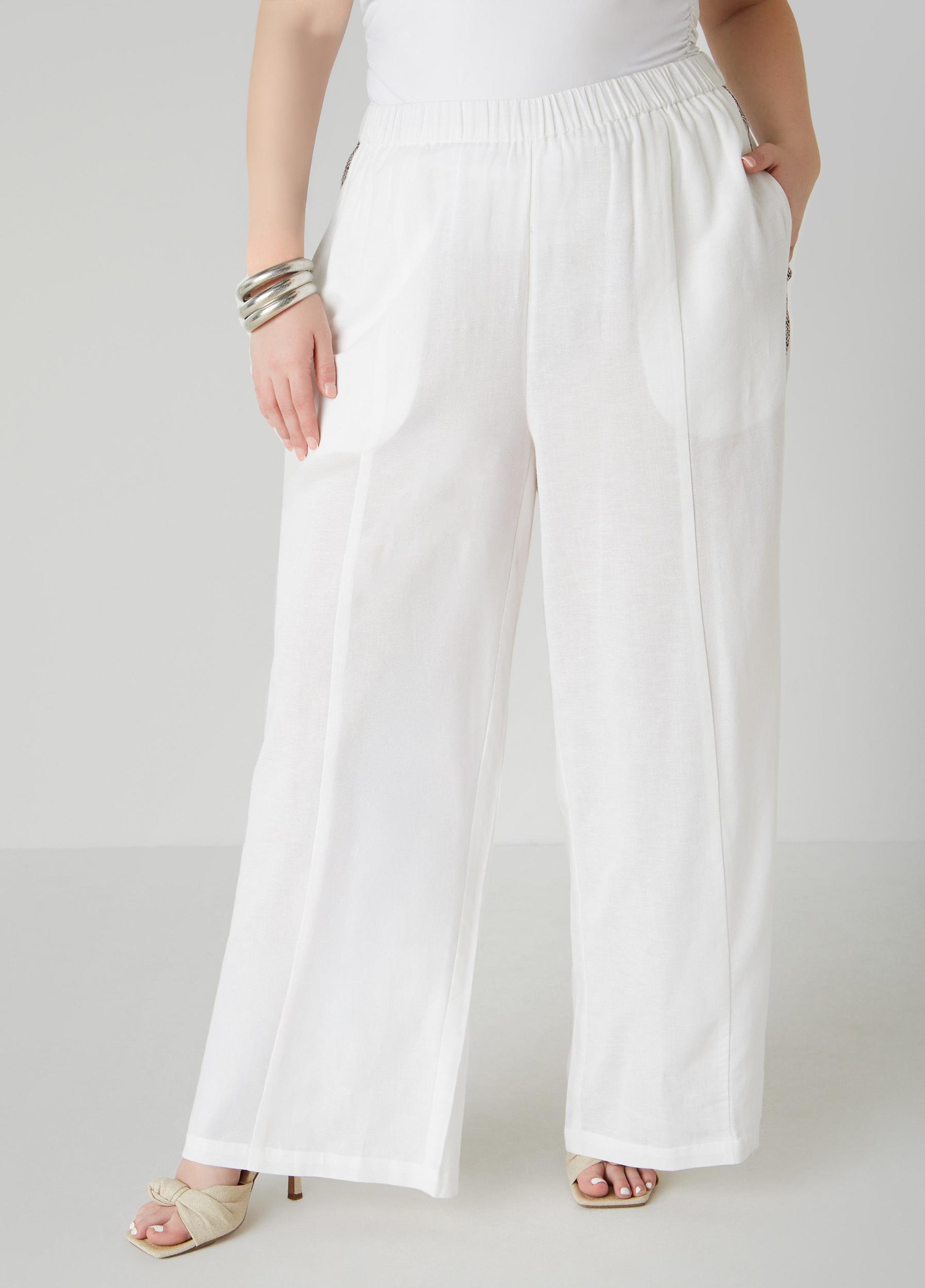 Embroidered Linen Blend Pants Product Image