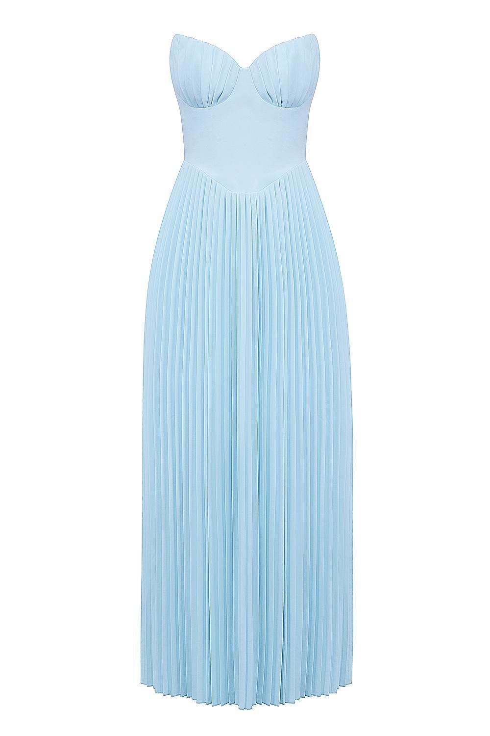 Marcella Ocean Blue Pleated Maxi Dress Product Image
