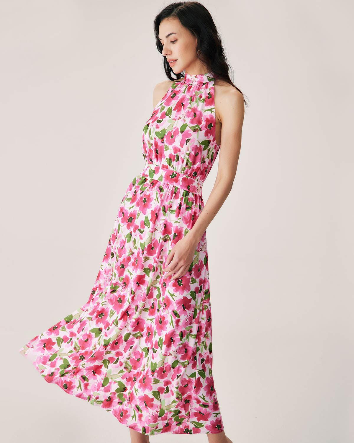 Pink Floral Midi Dress Product Image