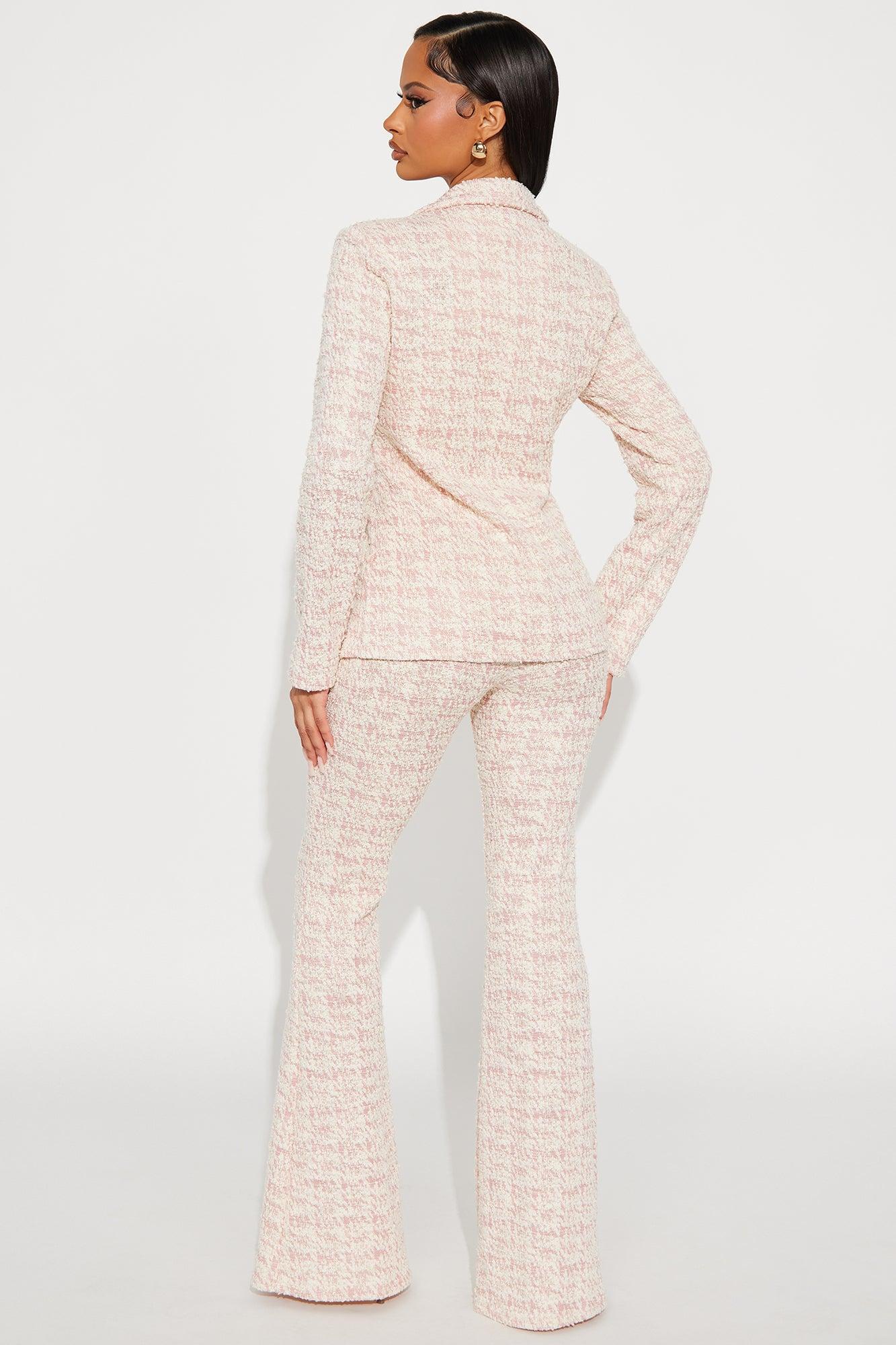 Avery Knit Tweed Blazer Pant Set - Pink Product Image