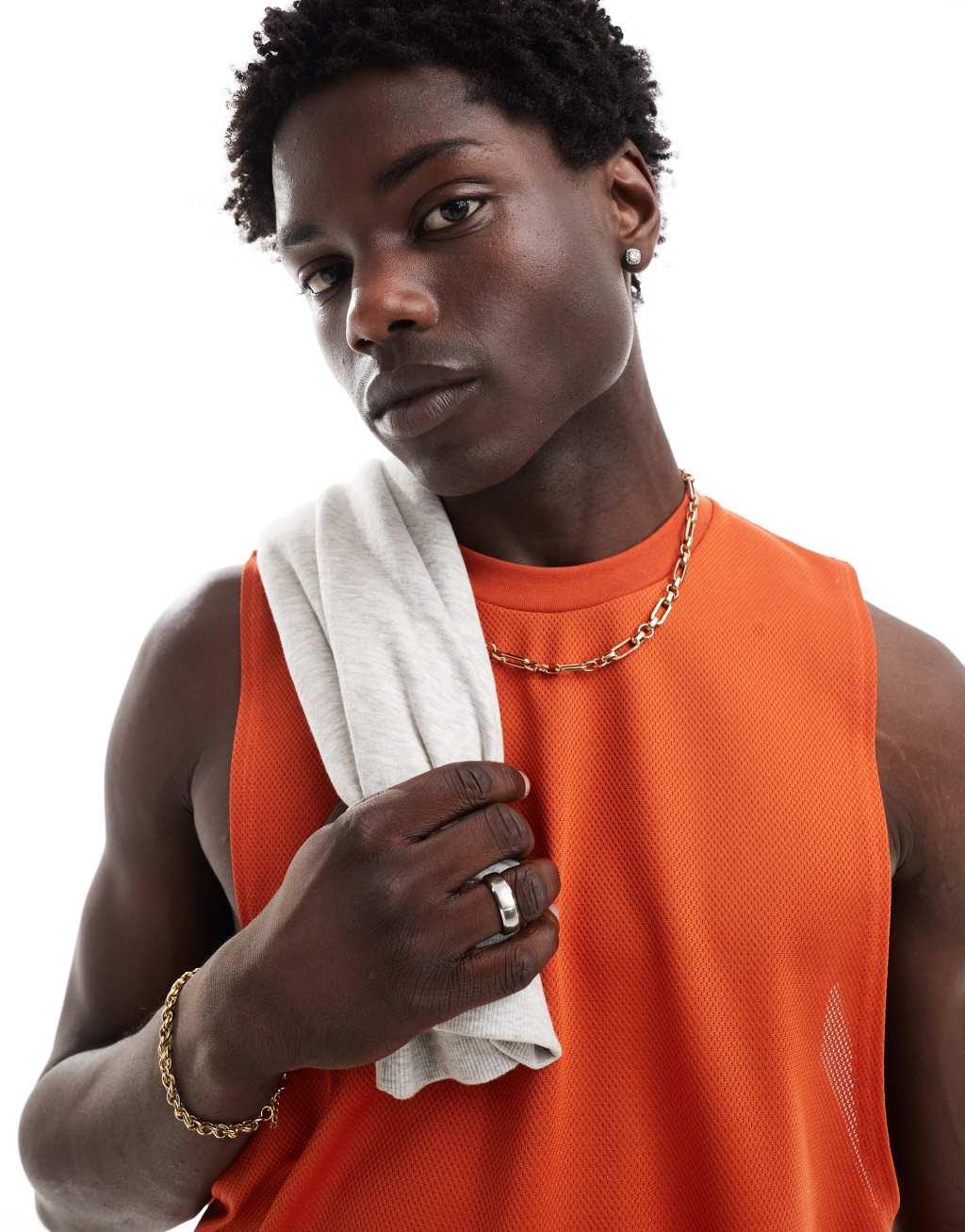 ASOS DESIGN relaxed tank top in orange sporty mesh Product Image